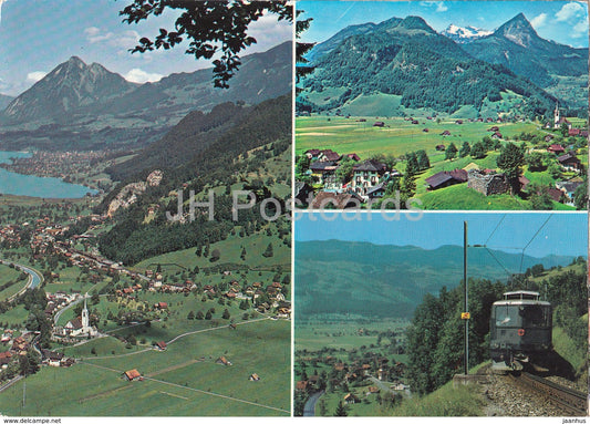 Giswil mit Sarnersee und Stanserhorn - Giswil mit Giswilerstock - Brunigbahn - train - Switzerland - used - JH Postcards