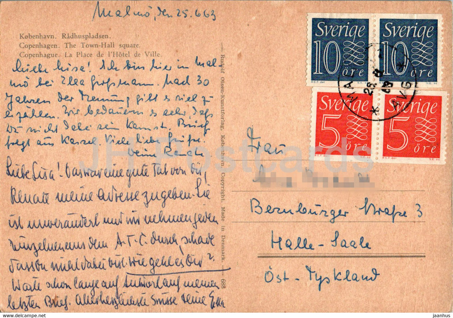 Copenhague - Kopenhagen - Radhuspladsen - Place de l'Hôtel de Ville - 688 - 1963 - Danemark - occasion