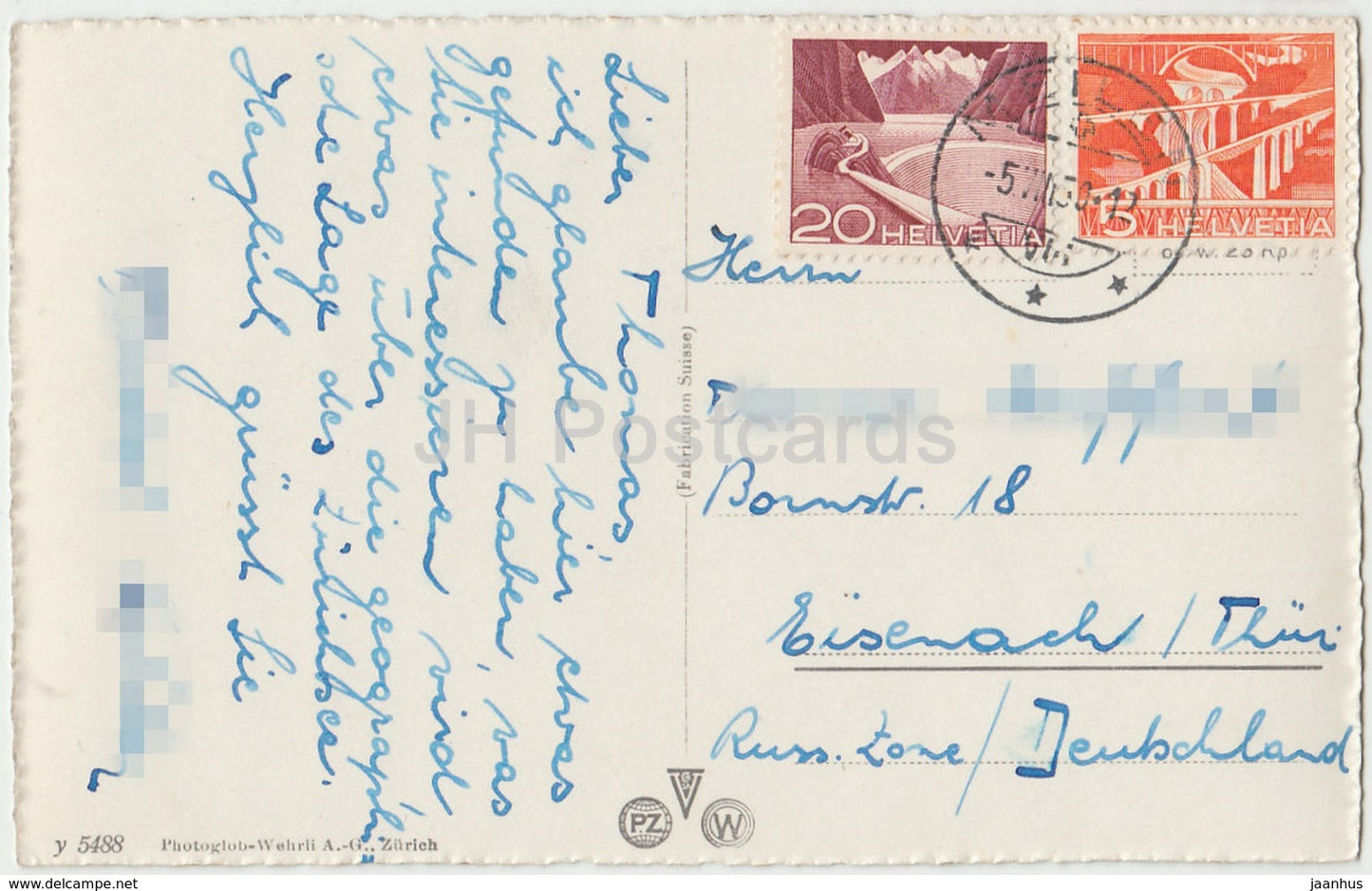 Zurichhorn - Wallishofen - Zollikon - Bendlikon -Ruschlikon - 5488 - Switzerland - old postcard - 1950 - used