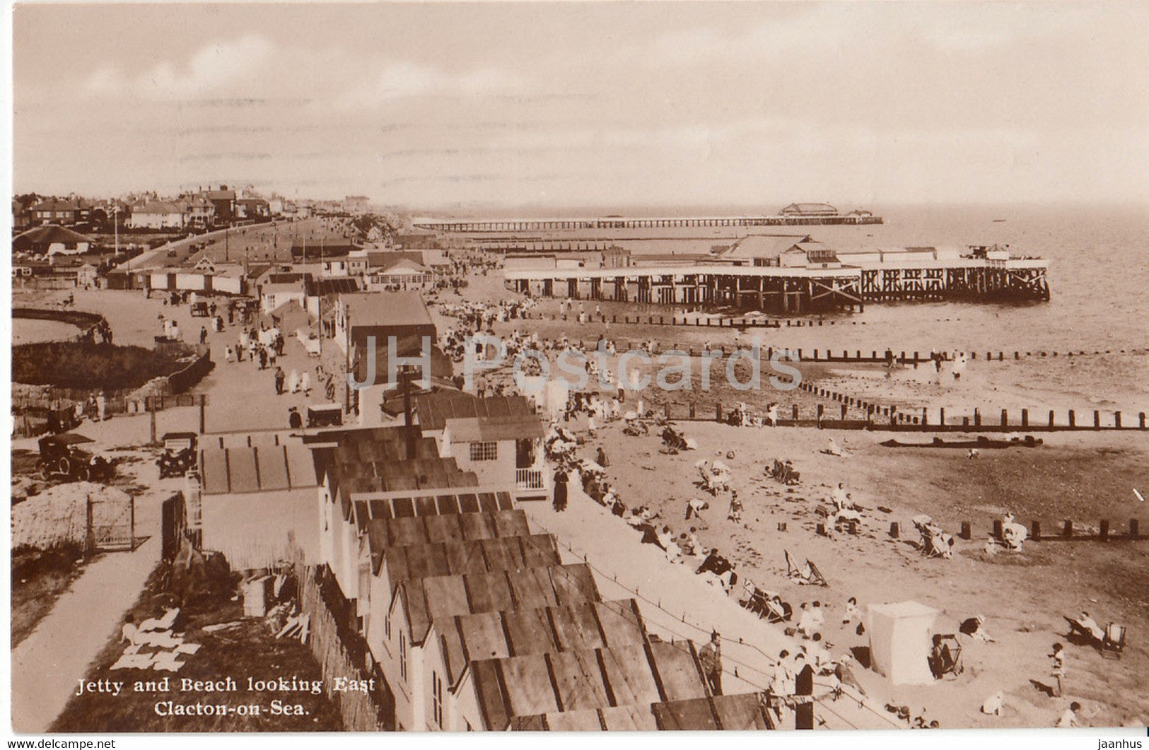 Clacton on Sea - Jetty and Beach looking East - old postcard - England - 1928 - United Kingdom - used - JH Postcards