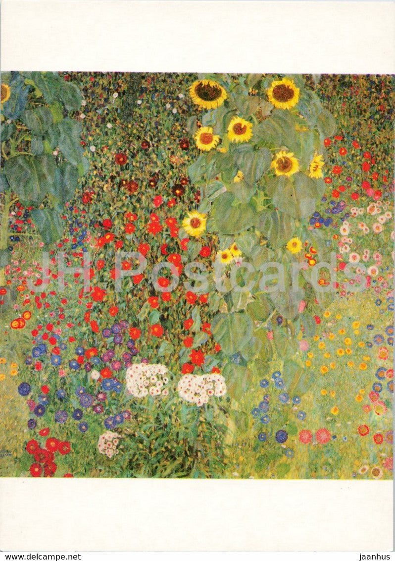 painting by Gustav Klimt - Bauerngarten mit Sonnenblumen - sunflower - flowers - Austrian art - Austria - unused - JH Postcards