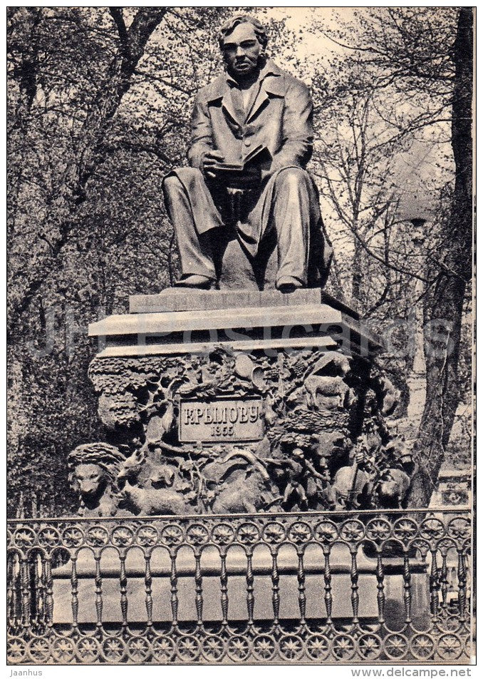 monument to Russian writer Krylov - Leningrad - St. Petersburg - 1955 - Russia USSR - unused - JH Postcards