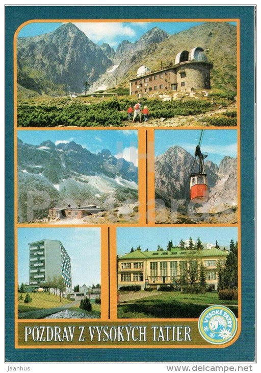 observatory - Teryho cottage - cable car - hotel Bellevue - High Tatras - Vysoke Tatry - Slovakia - used 1982 - JH Postcards
