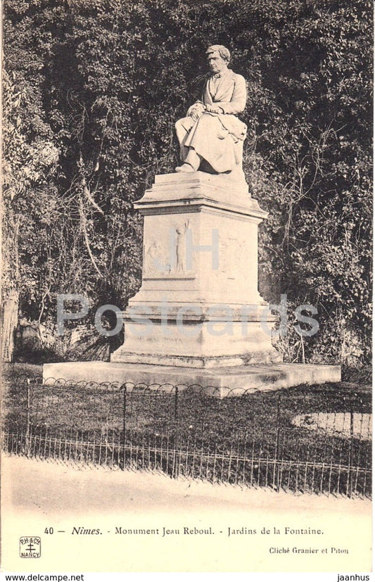 Nimes - Monument Jean Reboul - Jardins de la Fontaine - 40 - cathedral - old postcard - France - unused