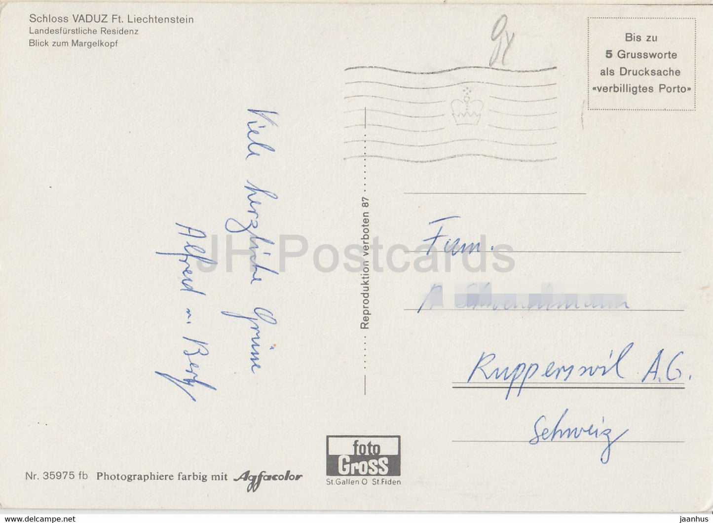 Schloss Vaduz Ft Liechtenstein - Landesfurstliche Residenz - Margelkopf - Liechtenstein - used