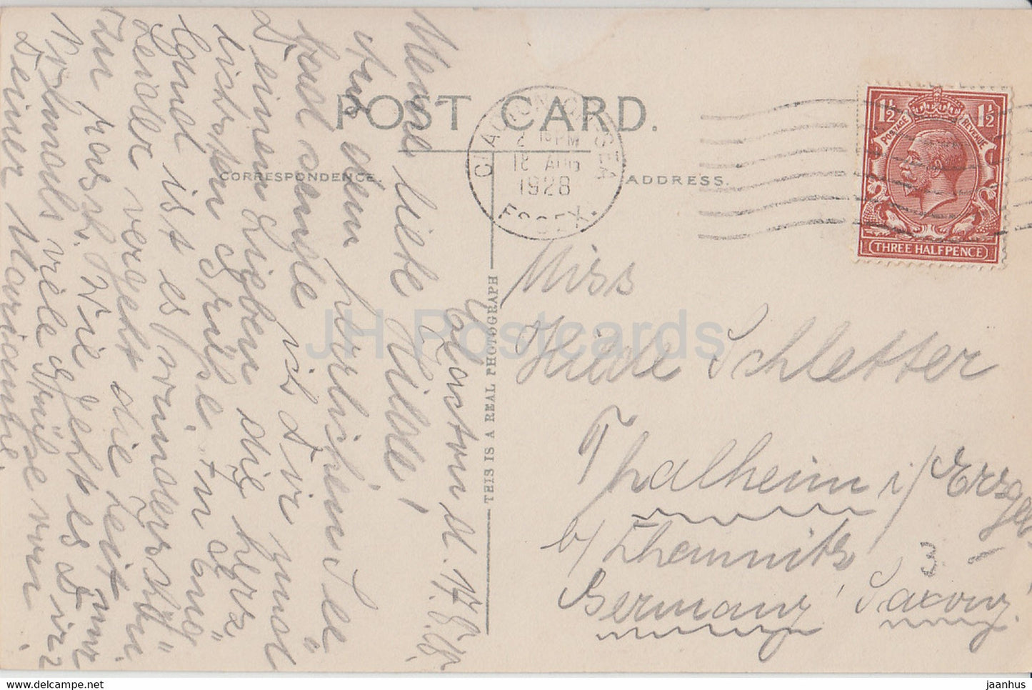 Clacton on Sea – Steg und Strand mit Blick nach Osten – alte Postkarte – England – 1928 – Vereinigtes Königreich – gebraucht