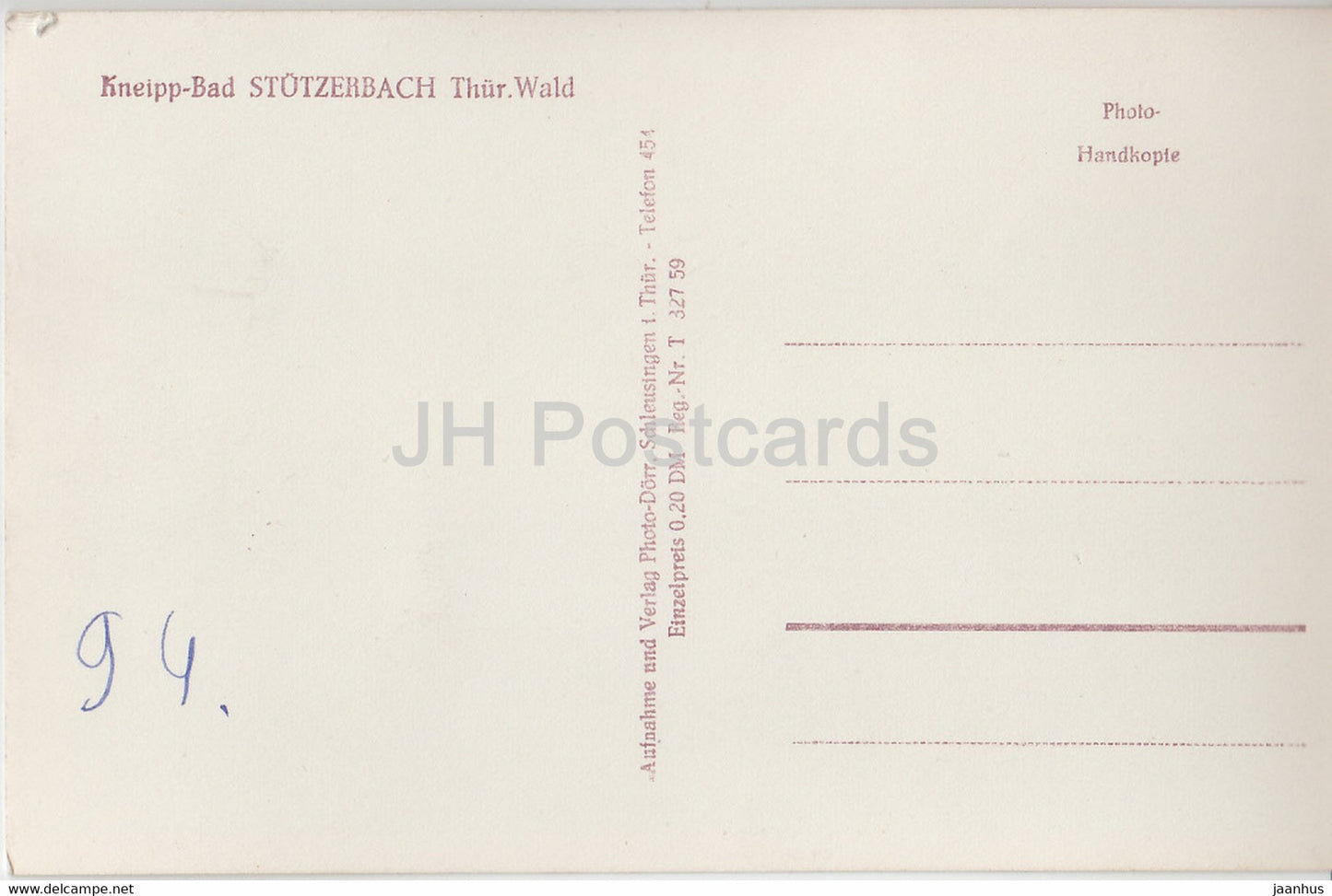 Kneipp Bad Stutzerbach - Thur Wald - Germany DDR - unused