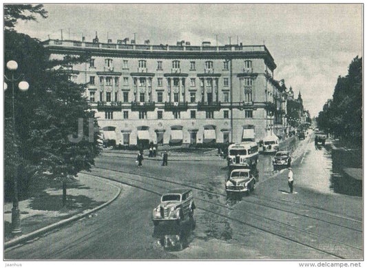 Kirov prospekt - avenue - car Pobeda , Moskvich - bus -  Leningrad - St. Petersburg - 1958 - Russia USSR - unused - JH Postcards