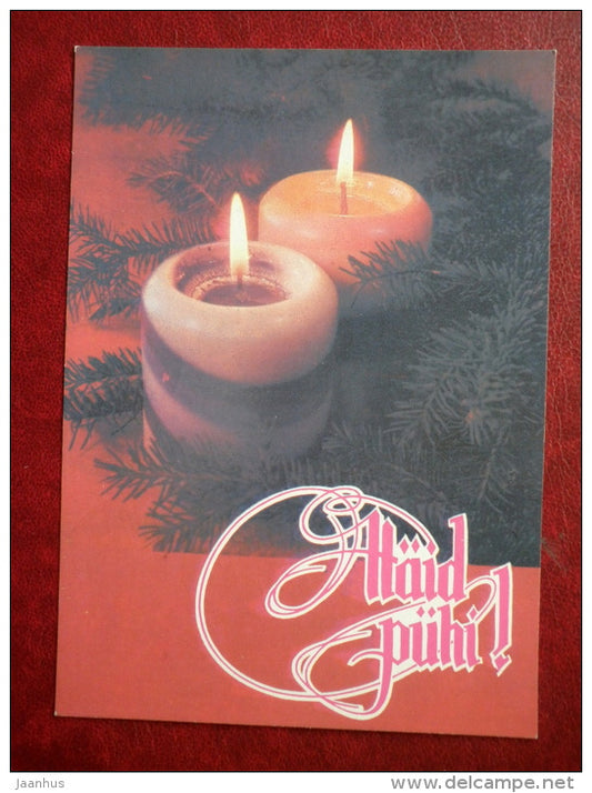 Christmas Greeting card - candles - 1990 - Estonia USSR - used - JH Postcards