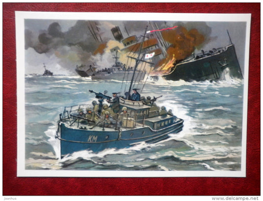 The wounded rescuing by the transports Luga and Skrunda - WWII - by I. Rodinov - warship - 1976 - Russia USSR - unused - JH Postcards