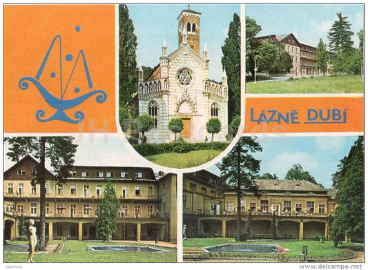 Lazne Dubi - spa - church - Czechoslovakia - Czech - unused - JH Postcards