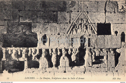 Loches - Le Donjon - Sculptures dans la Salle d'Armes - castle - 33 - old postcard - France - unused - JH Postcards