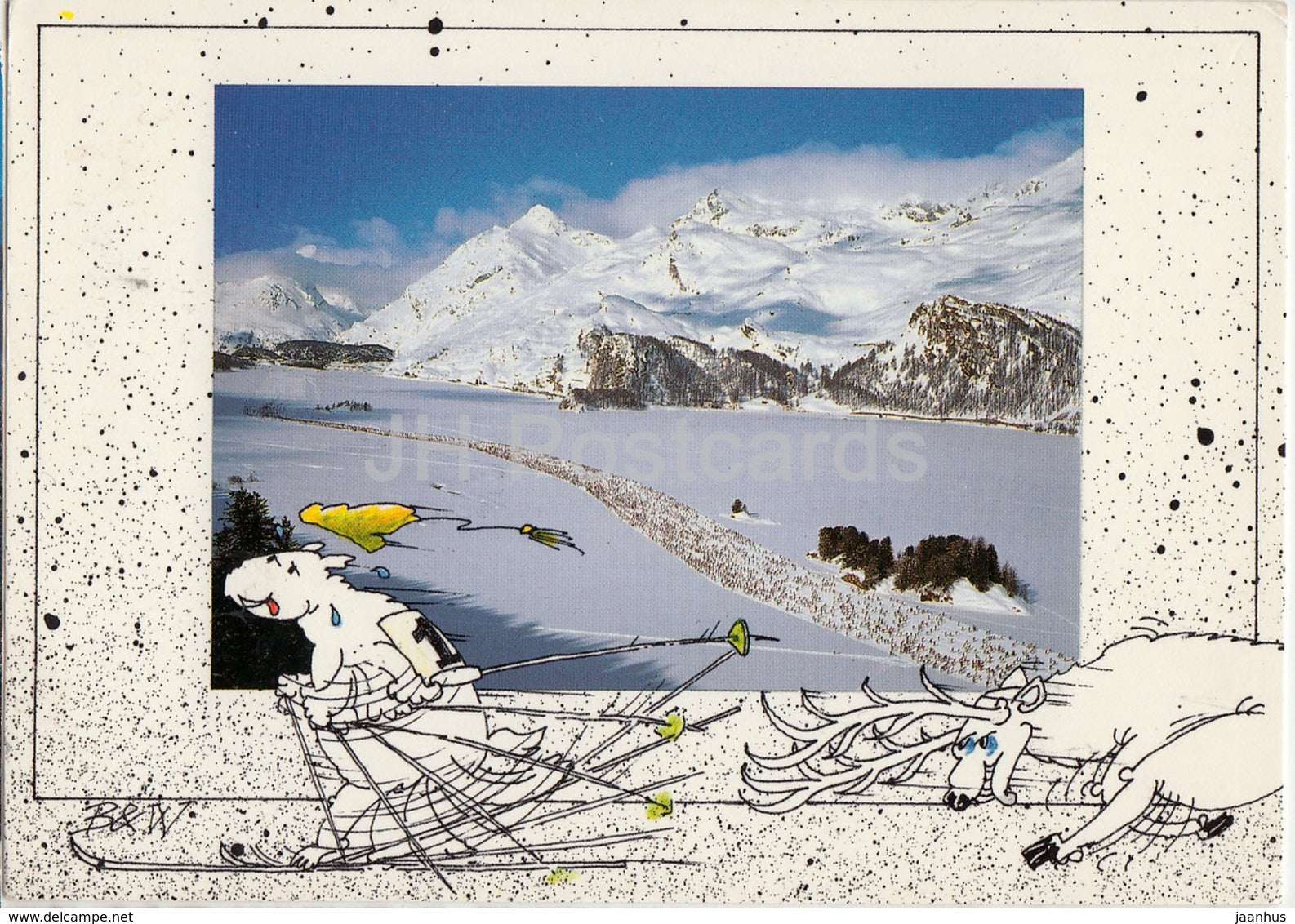 Silsersee mit Piz Longhin - Engadin Skimarathon - skiing - Switzerland - unused - JH Postcards