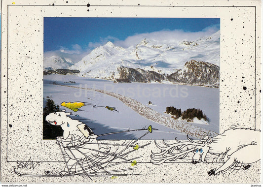 Silsersee mit Piz Longhin - Engadin Skimarathon - skiing - Switzerland - unused - JH Postcards