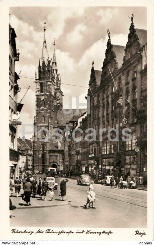 Nurnberg - Nuernberg - Der Konigstrasse und Lorenzkieche - old postcard - Germany - unused - JH Postcards