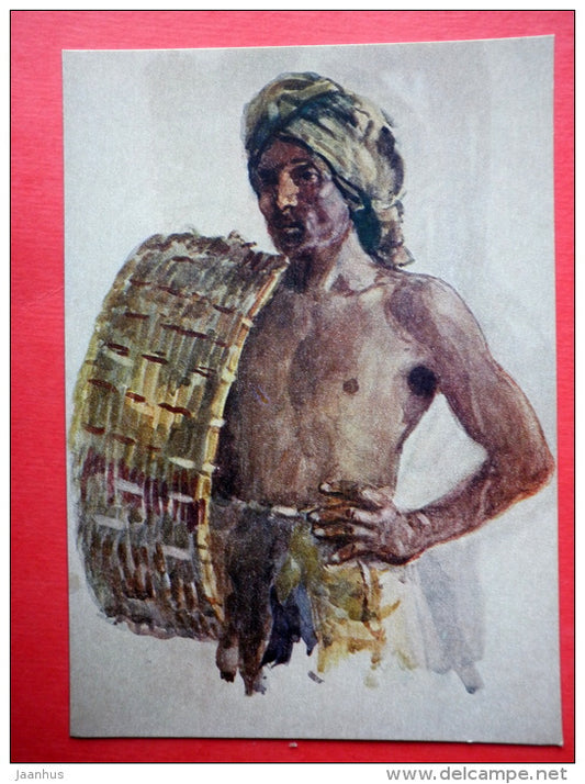 painting by Alexander Gerasimov - Bombay . Coolie - man - russian art - unused - JH Postcards