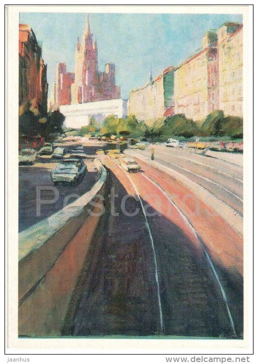 illustration by G. Manizer - Sadovo-Kudrinskaya - Moscow - street - 1975 - Russia USSR - unused - JH Postcards