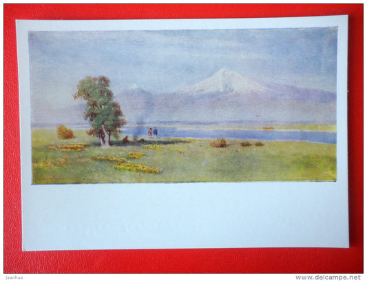 painting by G. Bashindzhagyan . Ararat mountain and Arax river - armenian art - unused - JH Postcards