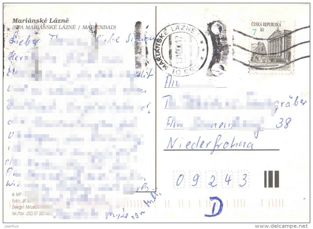 Marianske Lazne - Marienbad - spa - city views - architecture - Czech Republic - used 2000 - JH Postcards