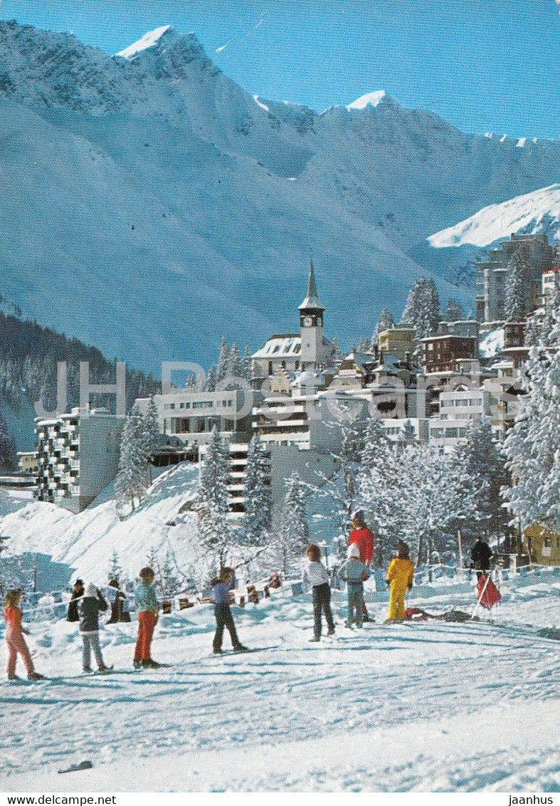 Arosa - Ubungsfeld mit Dorf 1800 m - 542 - 1977 - Switzerland - used - JH Postcards
