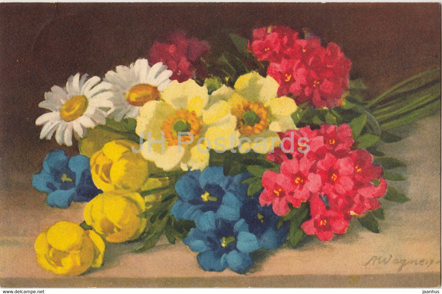 flowers - Illustration - A Wagner - old postcard - 1931 - Switzerland - used - JH Postcards