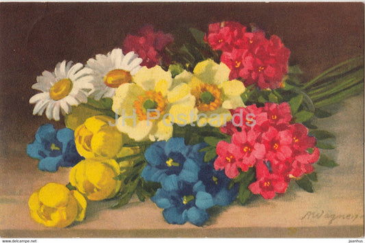 flowers - Illustration - A Wagner - old postcard - 1931 - Switzerland - used - JH Postcards