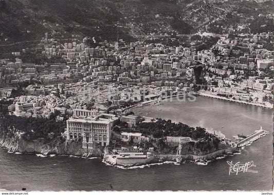 Monte Carlo - Vue Aerienne - Le Musee Oveanographique - Le Palais du Prince - 327 - old postcard - 1954 - Monaco - used - JH Postcards