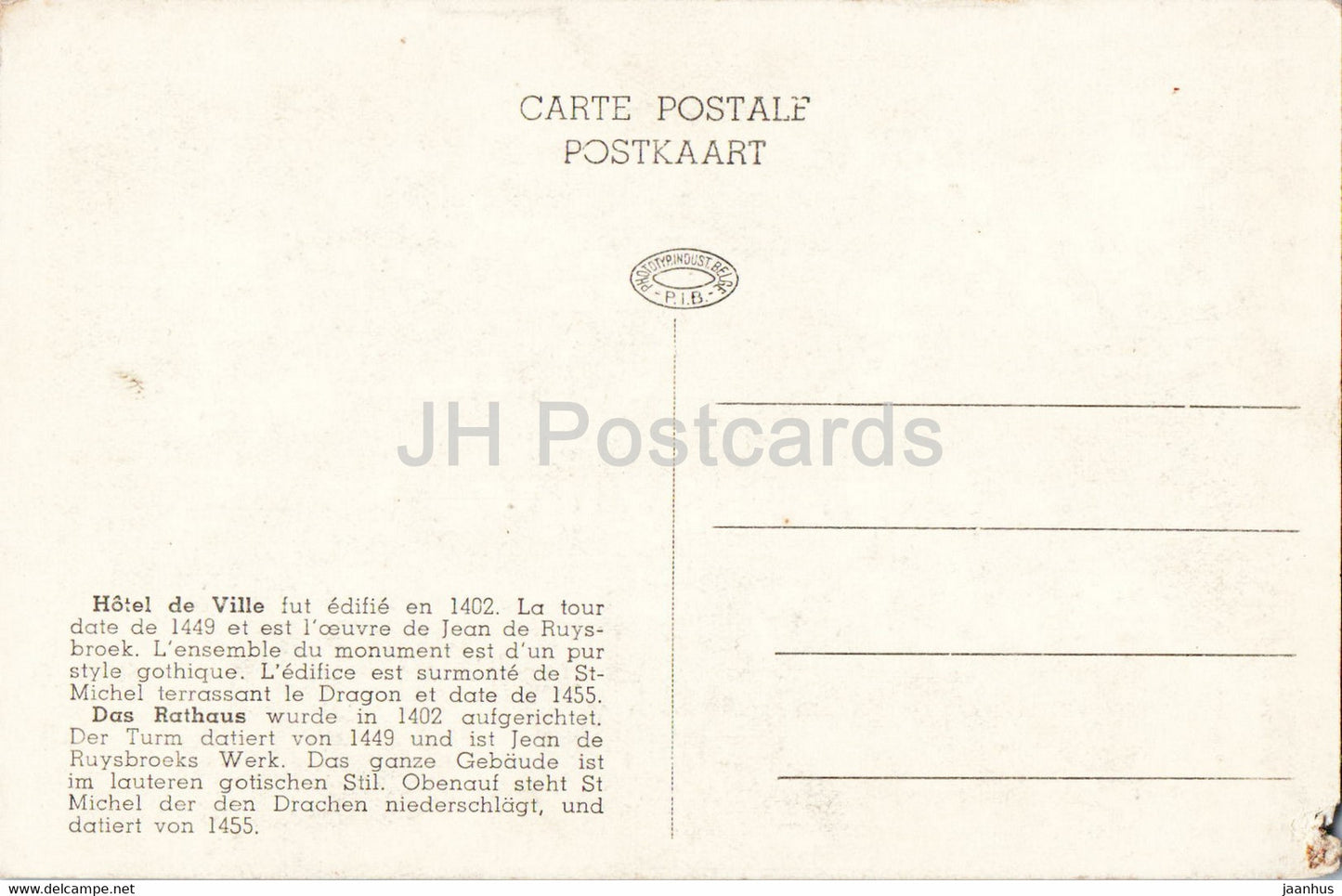Bruxelles - Brussels - Hotel de Ville - Rathaus - old postcard - Belgium - unused