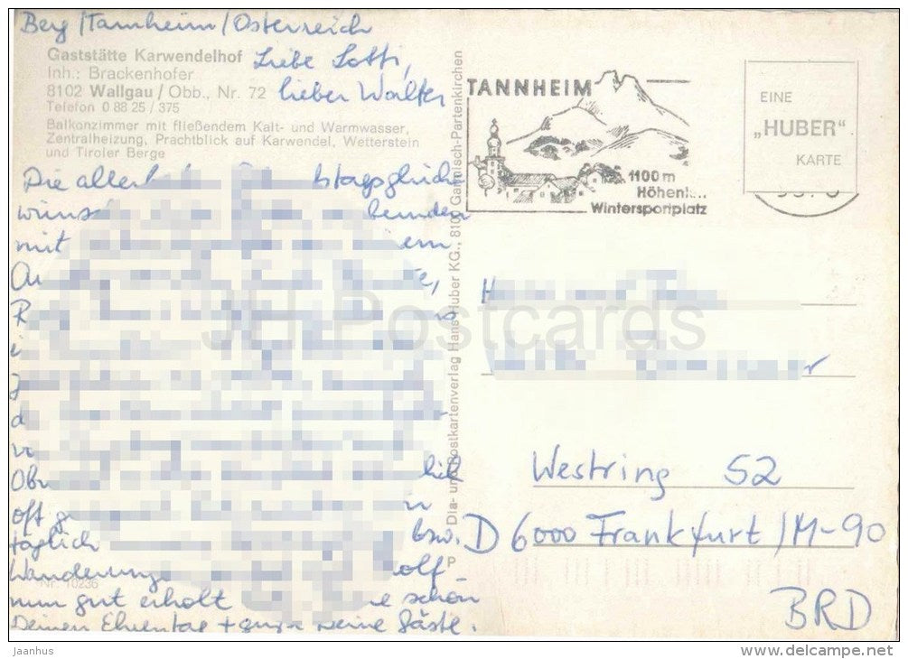 Gaststätte Karwendelhof - Wallgau , Obb. - 8102 - Germany - gelaufen - JH Postcards