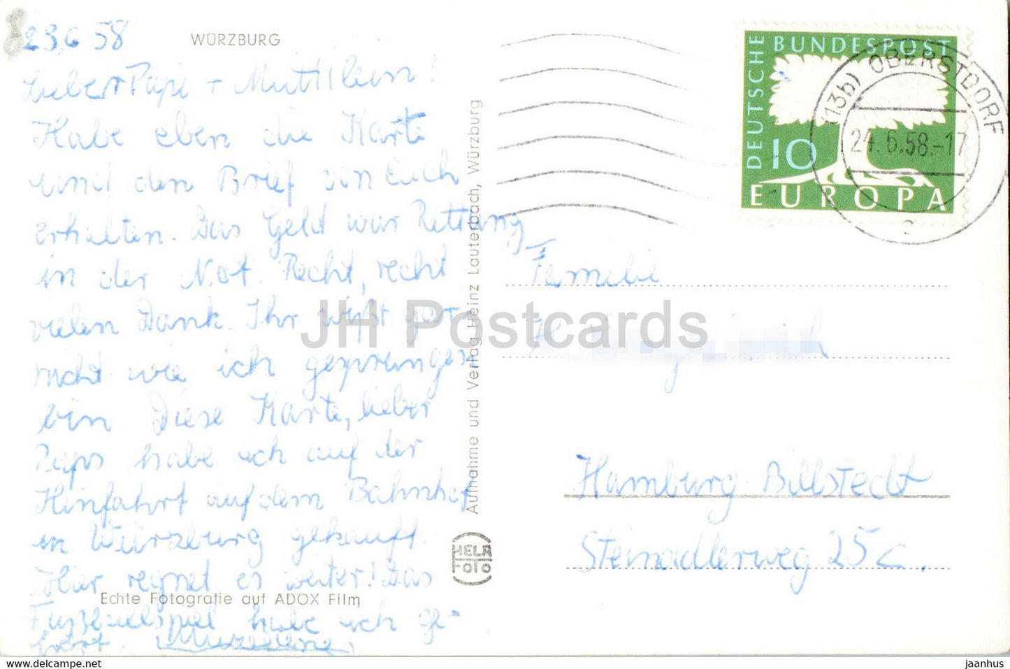 Wurzburg - Kappele - old postcard - 1958 - Germany - used