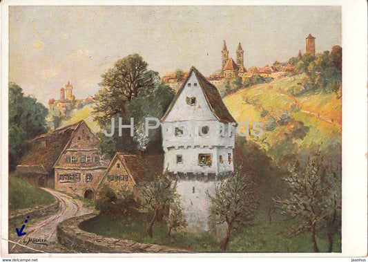 painting by Ludwig Mossler - Rothenburg o T - Topplerschlosschen - German art - Germany - unused - JH Postcards