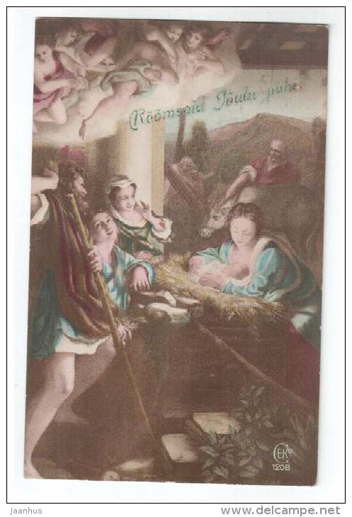 Christmas Greeting Card - Jesus - angels - Maria - CEKO 1208 - old postcard - circulated in Estonia 1925 Porkuni - used - JH Postcards