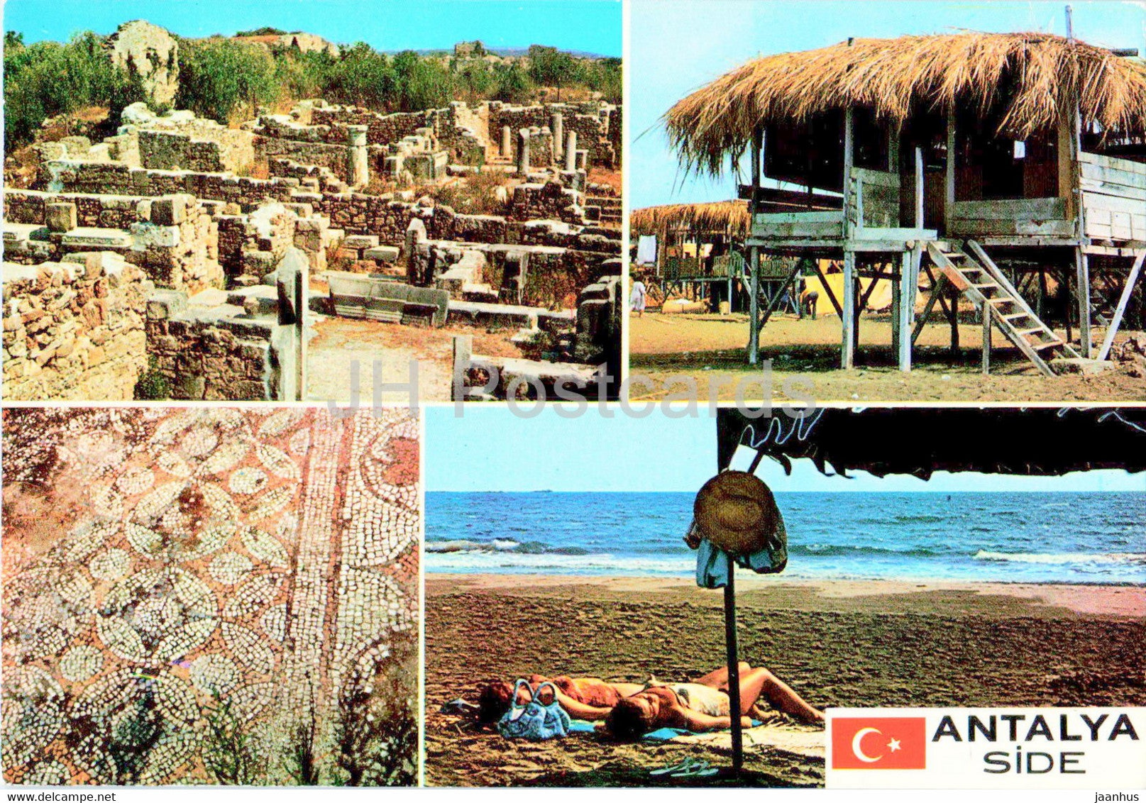 Antalya Side - Greek Roman and Byzantine houses a pergola on the coast - beach - 80 - Keskin - Turkey - unused - JH Postcards