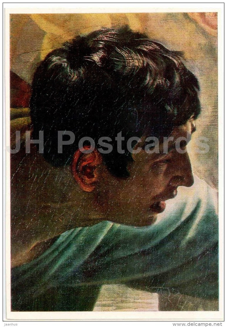 painting by K. Bryullov - Last Day of Pompeii , 1833 - detail - man - 1 - Russian art - 1979 - Russia USSR - unused - JH Postcards