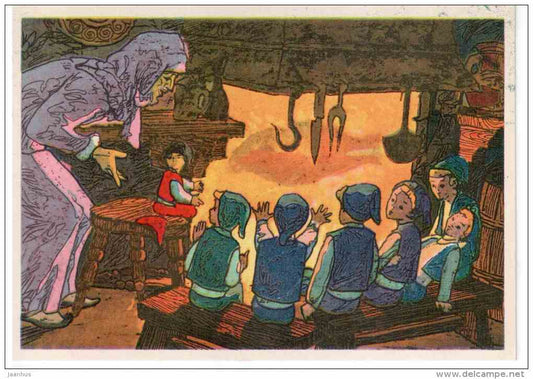 Tom Thumb - cannibal`s wife - hearth - Fairy Tale by Charles Perrault - 1976 - Russia USSR - unused - JH Postcards