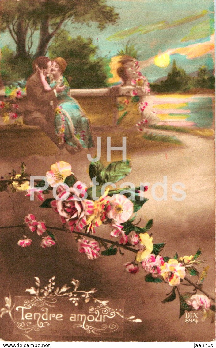 Tendre Amour - couple - DIX 894 - old postcard - France - used - JH Postcards