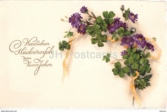 New Year Greeting Card - Herzlichen Gluckwunsch zum Neuen Jahre - flowers - old postcard - 1926 - Germany - used - JH Postcards