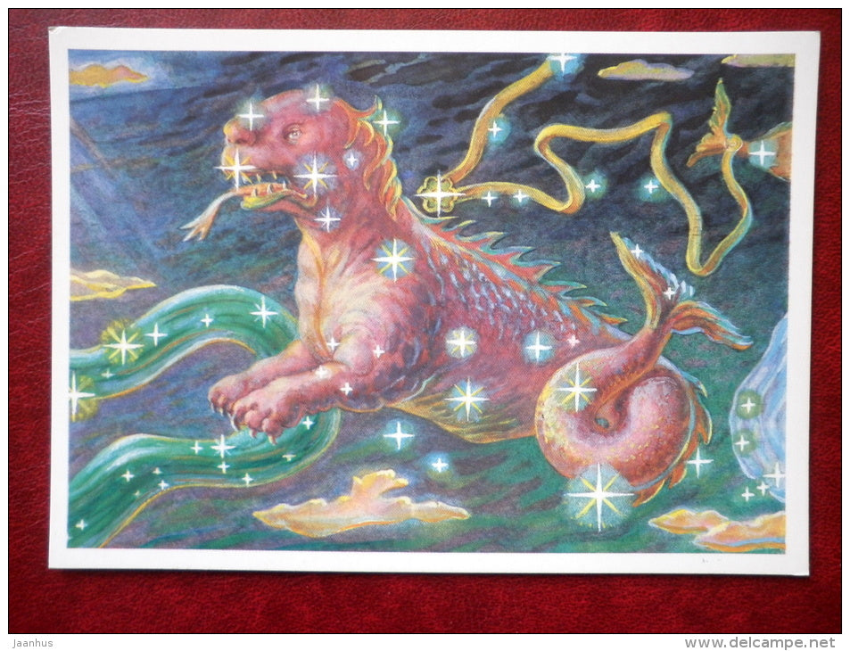 Cetus - constellations - whale - stars - night sky - 1990 - Russia USSR - unused - JH Postcards