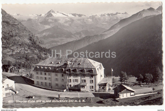 Simplon-Kulm 2010 m und Aletschhorn 4182 m - hotel Bellevue - 4673 - Switzerland - old postcard - unused - JH Postcards