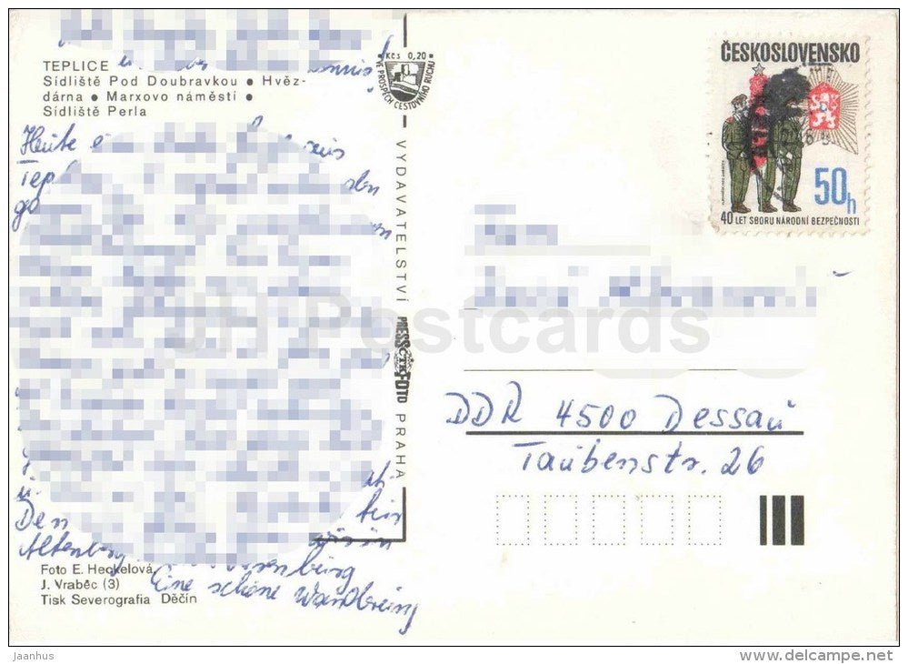 housing estate Pod Doubravkou and Perla - observatory - Marx square - Teplice - Czechoslovakia - Czech - used 1985 - JH Postcards