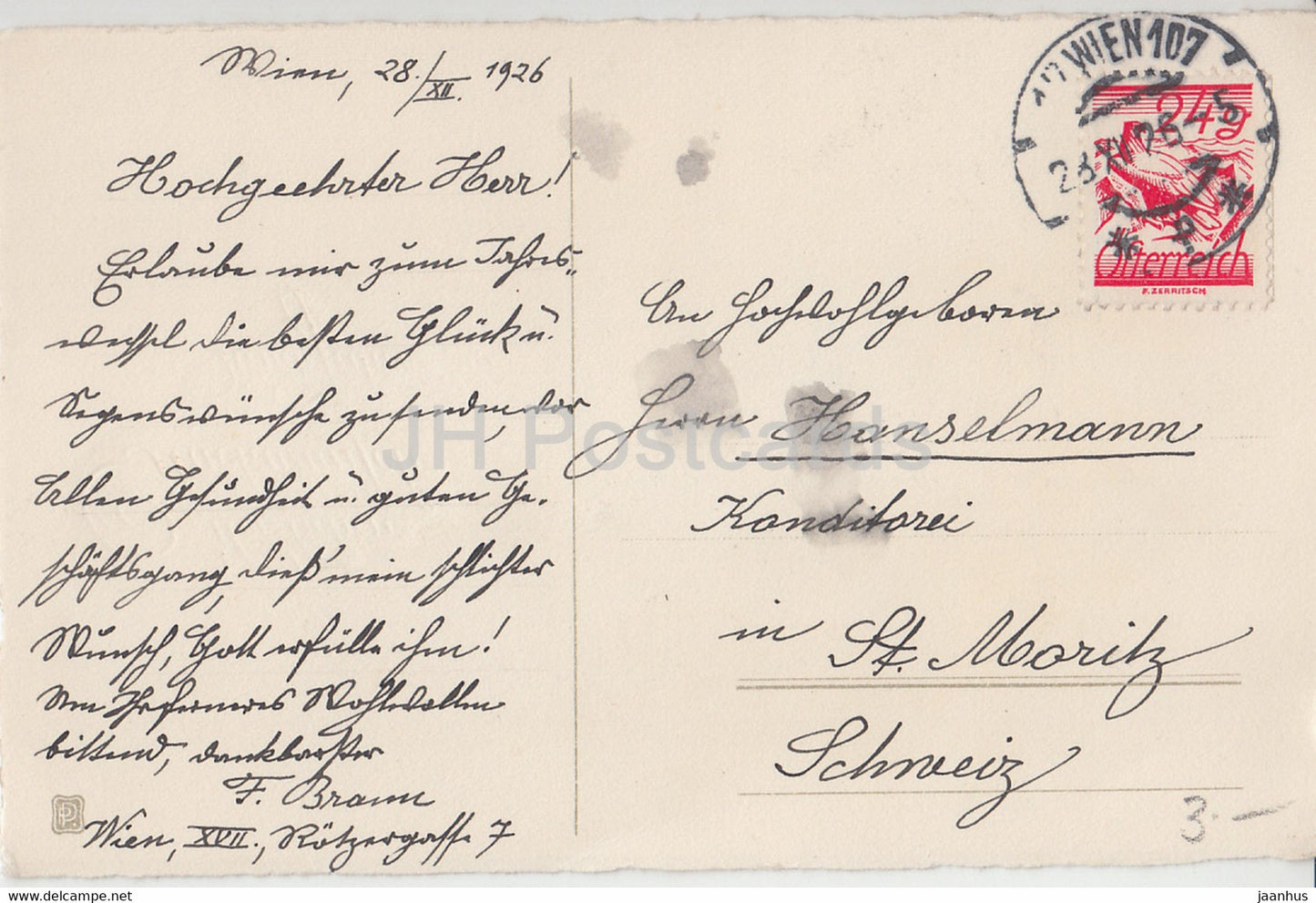 Carte de vœux du Nouvel An - Herzlichen Gluckwunsch zum Neuen Jahre - fleurs - carte postale ancienne - 1926 - Allemagne - utilisé