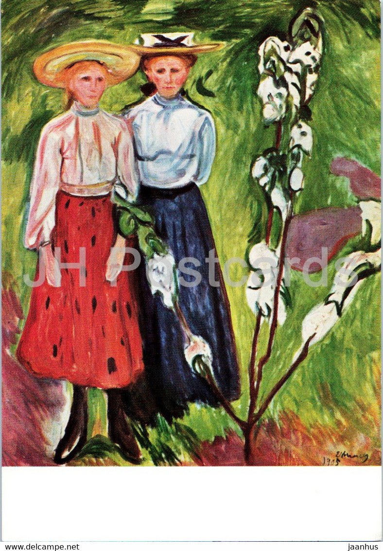 painting by Edvard Munch - Two girls in a garden - Norwegian art - Netherlands - unused - JH Postcards