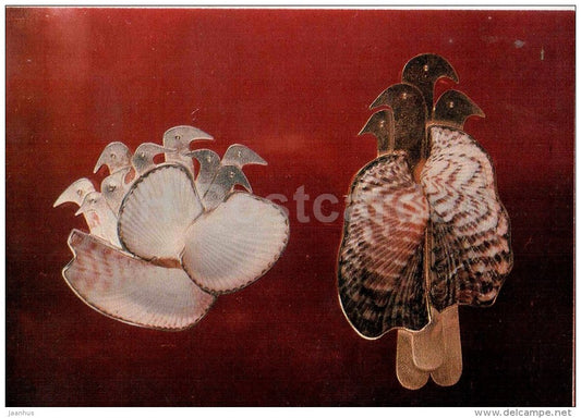 brooch White Birds by S. Raunam - silver - estonian jewelery art - 1975 - Estonia USSR - unused - JH Postcards