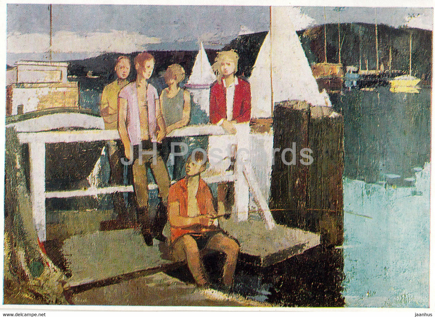 painting by Fritz Eisel - Auf dem Steg - German art - 1969 - Germany - unused - JH Postcards