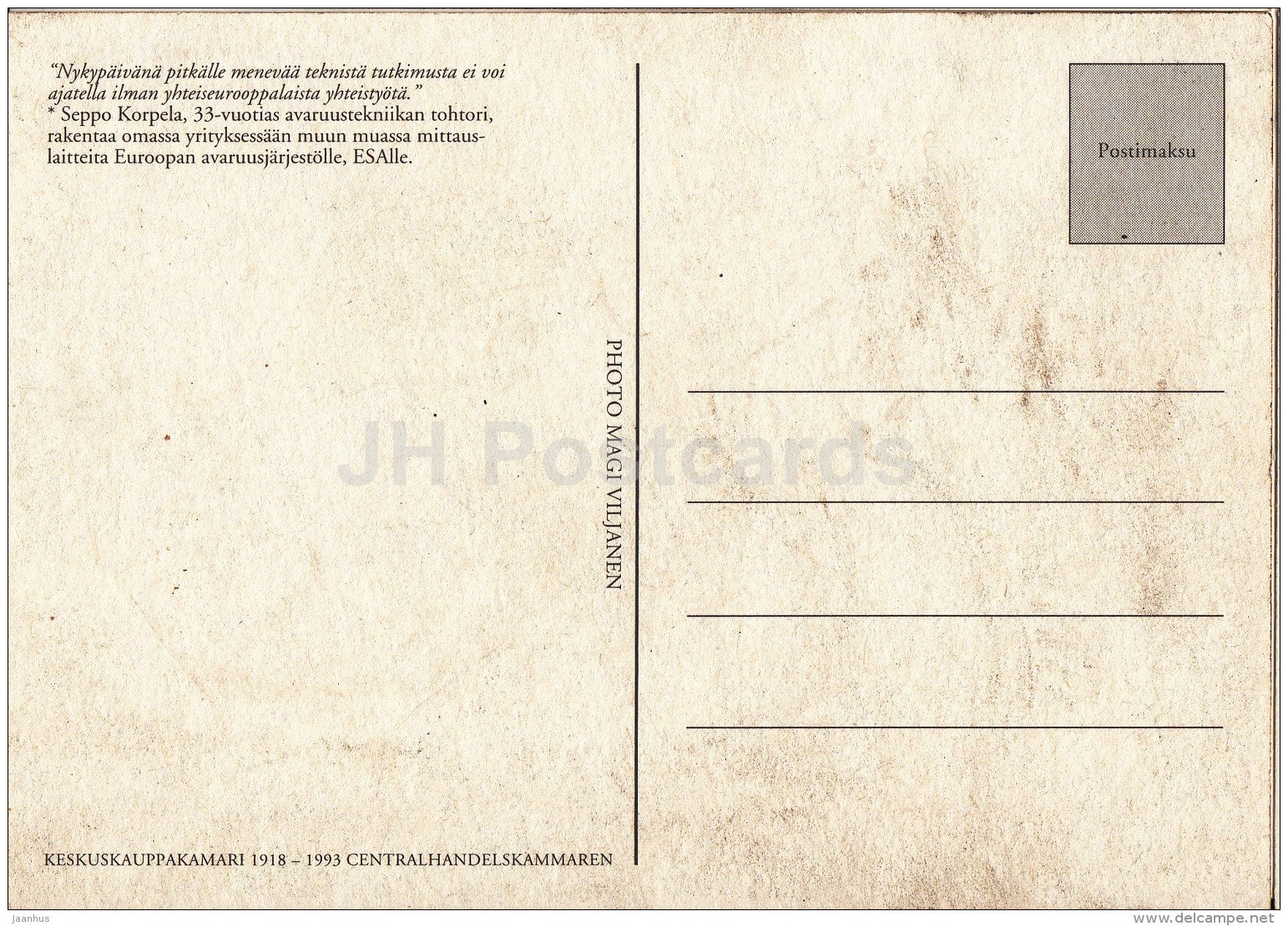 Seppo Korpela , Space Technology - 1993 - Finland- unused - JH Postcards