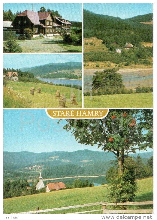 Stare Hamry - mountain hotel Grun - Ostravacka cottage - view to Smrku - Czechoslovakia - Czech - used 1985 - JH Postcards