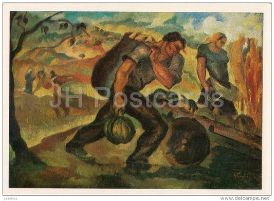 painting by U. Dzhaparidze - Autumn , 1931 - field works - Georgian art - Russia USSR - 1984 - unused - JH Postcards