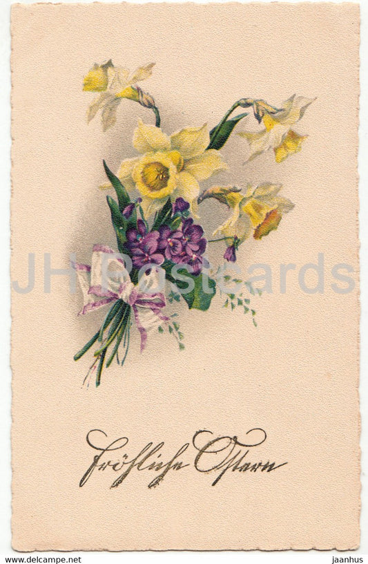 Easter Greeting Card - Frohliche Ostern - flowers - narcissus - HWB SER 1939 - old postcard - Germany - unused - JH Postcards