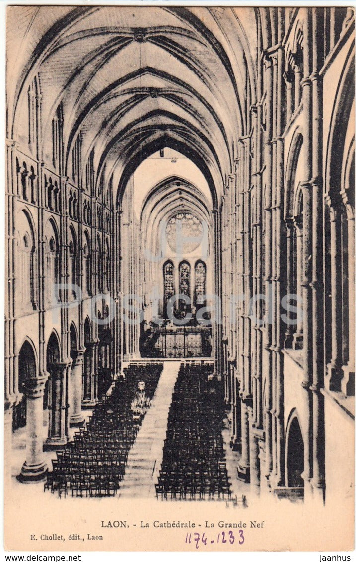 Laon - La Cathedrale - La Grande Nef - cathedral - old postcard - France - unused - JH Postcards