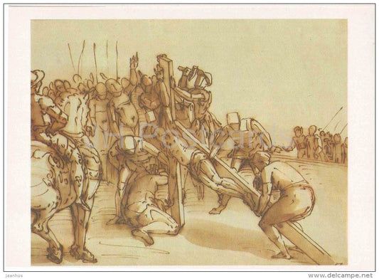 drawing by Luca Cambiaso - Exaltation of the Cross - italian art - unused - JH Postcards